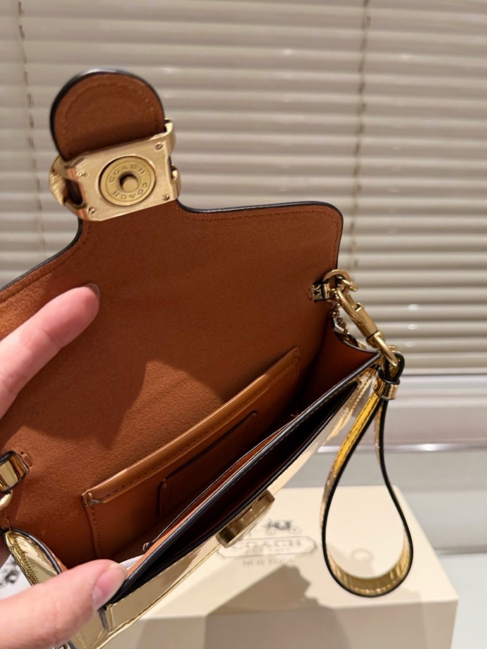 Coach Shiny Gold Mini Shoulder Bag with Chain Strap - Picture 5 of 6